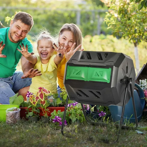 Outsunny Tumbling Compost Bin Outdoor 360�� Dual Chamber Rotating Composter 43 Gallon, Green