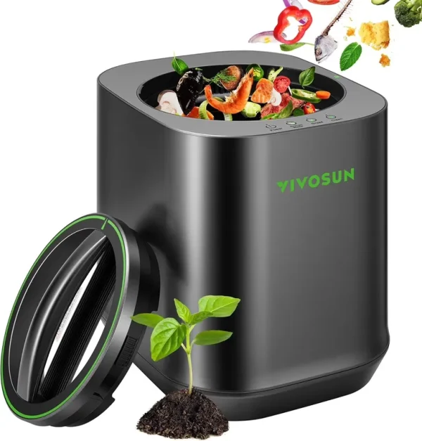 VIVOSUN 4 L Electric Composter for Kitchen Indoor, Smart Compost Machine for Countertop, Odorless/Auto - Cleaning/3 Modes/Intelligent LED Display, Mill Composter Kitchen Bin Food Recycler, Black