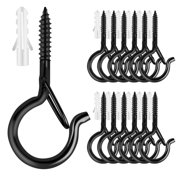 FSAH 12 Pcs Q-Hanger Hooks, Screw Hooks for Outdoor String Lights, Safety Buckle Design Cup Eye Hook for Hanging Christmas Lights, Plants, Wind