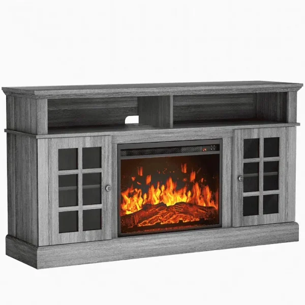 CHITOOMA 1400W Electric Fireplace TV Stand TV Console with 23�?fireplace for up to 75 in Tvs with Adjustable Shelves, Grey