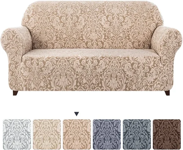 Subrtex 1-Piece Sofa Couch Slipcover Stretch Jacquard Damask Cover - Oatmeal