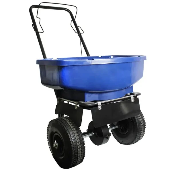 Home Salt Spreader. 80 lbs. Ergonomic Flip Handle. Barbed Auger. Adjustable Door Opening