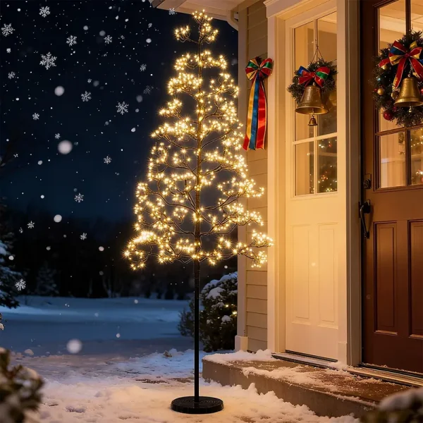 5/6/7 FT Lighted Alpine Tree for Christmas, Pre-lit Artificial Cedar Tree with Weighted Base