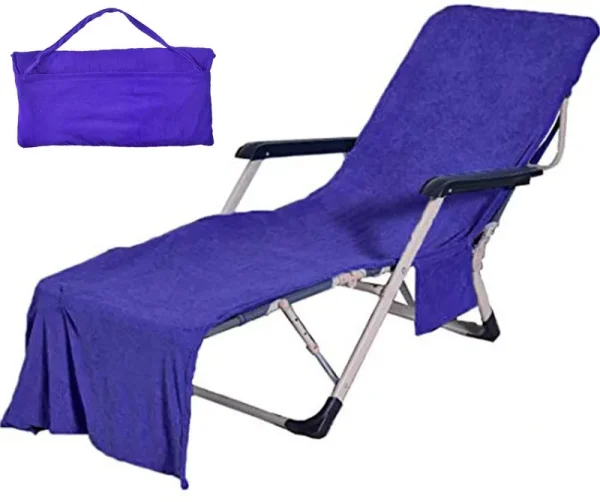 VOCOOL Chaise Lounge Pool Chair Cover Beach Towel Fitted Elastic Pocket Won't Slide (Dark Blue)