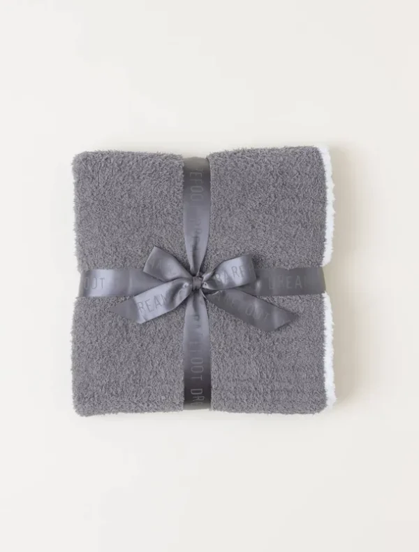 Barefoot Dreams CozyChic Rib Trim Throw Warm Gray/White 45 x 60