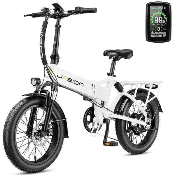 Jasion EB7 2.0 Electric Bike for Adults, 500W Motor Electric Bicycles with 48V 10AH Removable Battery, 20" Fat Tire Foldable Electric Bike with Dual Shock Absorber, 7 - Speed