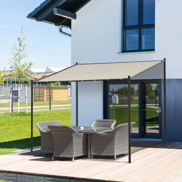 Outsunny 10' x 9' Outdoor Wall Gazebo Patio Canopy Gazebo Shelter Pergola Pavilion, Steel Frame, Polyester Canopy, Beige