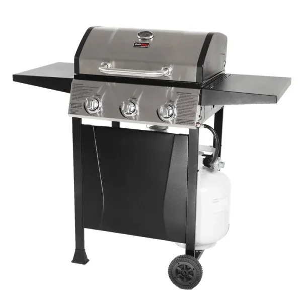 Grill Boss GBC1932M 3 Burner Gas Grill with Top Cover and Side Shelves, Black