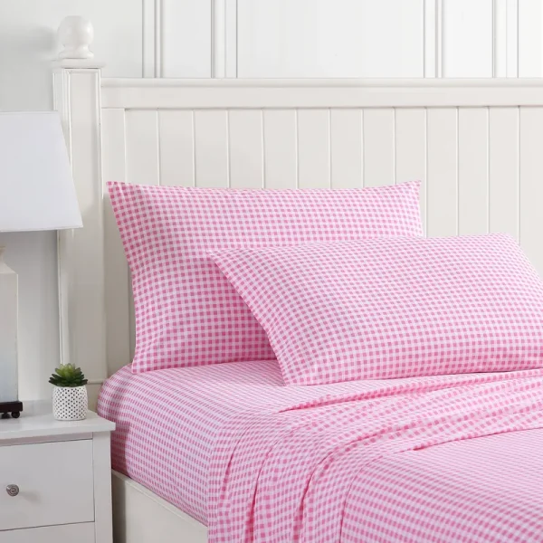 Poppy & Fritz Gingham Plaid Printed Cotton Percale Sheet Set - Twin Pink