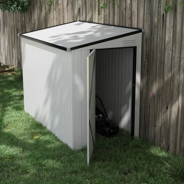 Outsunny 4' x 8' Metal Outdoor Storage Shed, Lean to Storage Shed, Garden Tool Storage House with Lockable Door and 2 Air Vents - White
