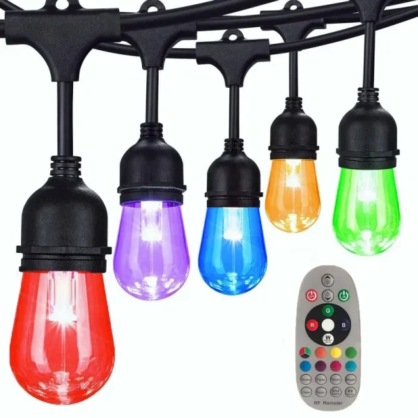 LSOOBZ 48ft Color Changing Outdoor String Lights, Commercial 48ft, Multicolor