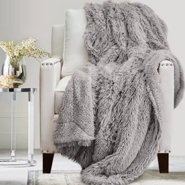 The Connecticut Home Company Shag with Sherpa Reversible Kids Throw Blanket, Super Soft, Large Plush Wrinkle Resistant Blankets, Warm Hypoallergenic