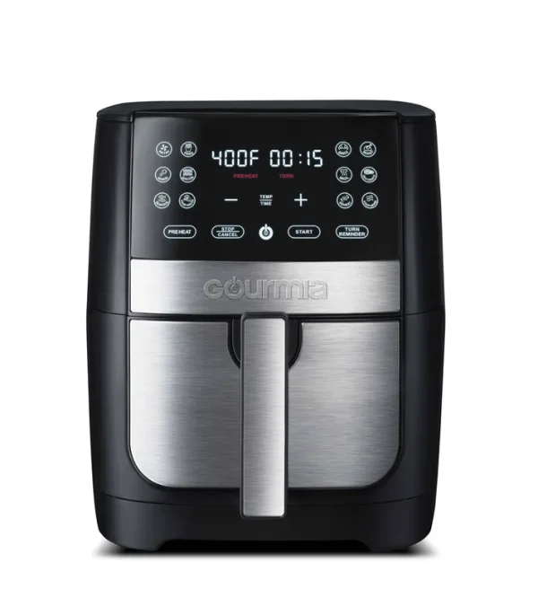 Gourmia 8 qt Digital Air Fryer with FryForce 360 and Guided Cooking, Black/Stainless Steel, GAF826