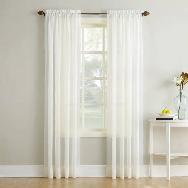 No. 918 Erica Crushed Texture Sheer Voile Curtain Panel, 51" x 95", Eggshell