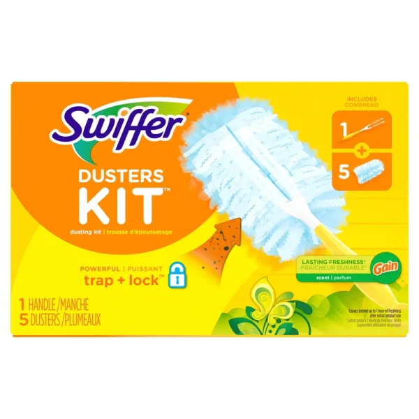 Swiffer Dusters Starter Kit, Dust Lock Fiber, 6" Handle, Blue/Yellow, Gain Scent