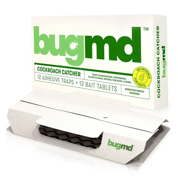 BugMD Cockroach Catcher Roach Trap, Cockroach Killer Indoor Home Sticky Glue Insect Traps (12 Pack), White