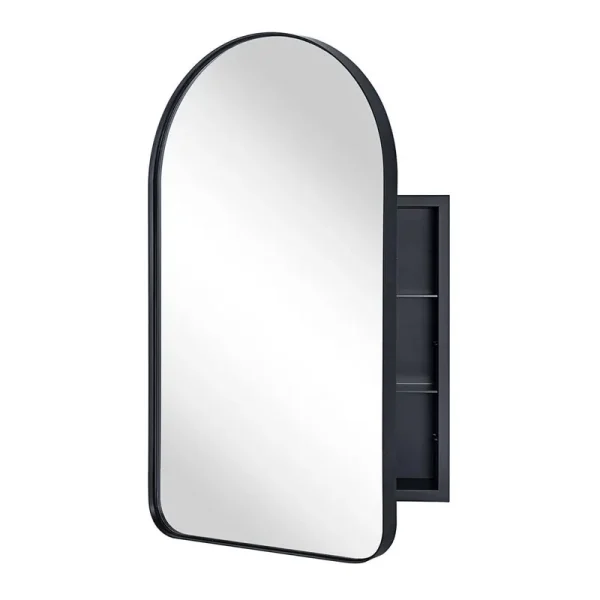 Ebern Designs A2C1070D364647A983DF6080EE98676A Aristes Metal Recessed Framed Medicine Cabinet with 2 Adjustable Shelves Finish: Black, Size: 28.3" H x