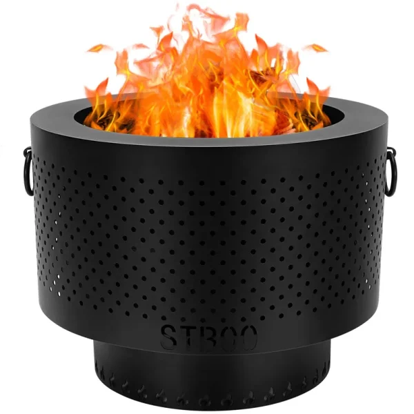 STBoo 15 inch Pellet Fire Pit for Outside with Portable Carrying Storage Bag, Smokeless Fire Pits Outdoor Wood Burning, Low Smok