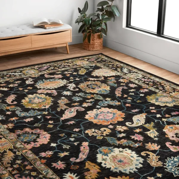 Alexander Home Megan Traditional Floral Area Rug 3' x 3' Round - Black / Multi
