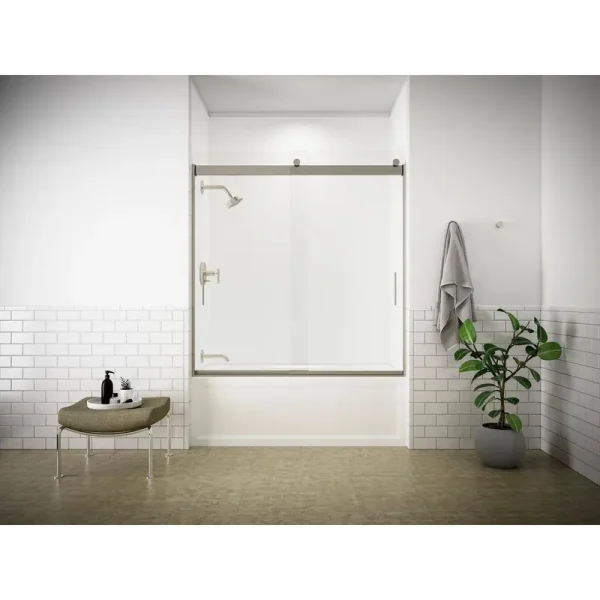 Kohler K-706001-l Levity Sliding Bath Door, 59-3/4" H x 54 - 57" W, with 1/4" Thick Crystal Clear Glass - Matte Nickel