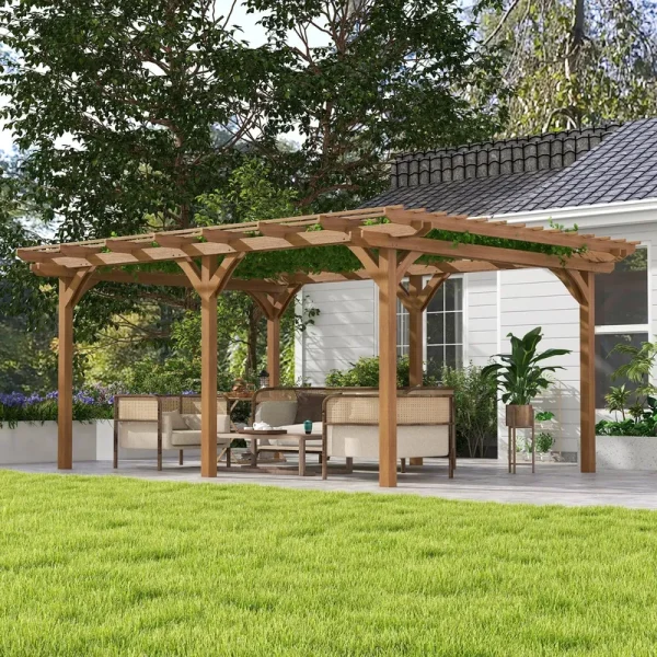 Outsunny 12' x 16' Wooden Pergola, Outdoor Gazebo for Vines, Brown
