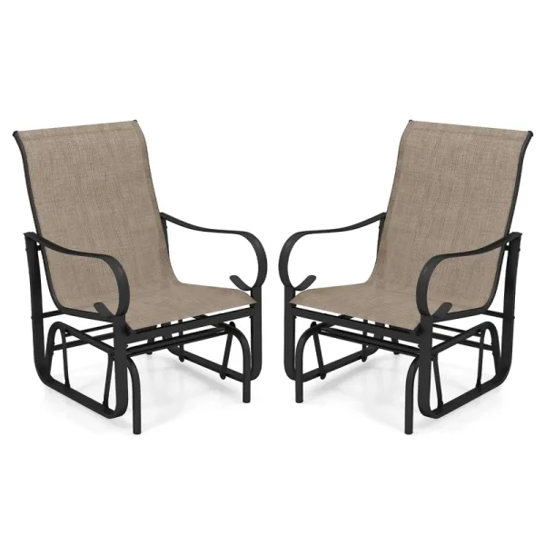 Tangkula Outdoor Glider Chairs Set of 2/4 with High Backrest Breathable Mesh Fabric and Metal Frame