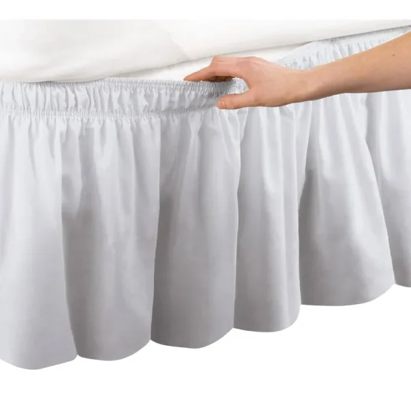 Elastic Bed Wrap Ruffle Bed Skirt - White - Queen/King