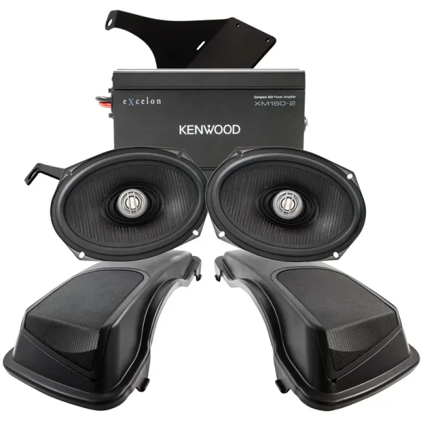 Kenwood 2 - Channel Amplifier and Mounting Plate with 1 Pair of 6x9" Speakers and Lid Kit Package Designed to Be Plug and Play System for 1998 - 2013 Street Glide Motorcycles