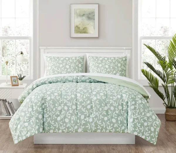 Mainstays Floral Bed in A Bag Comforter Set with Sheets - Green - Full Each