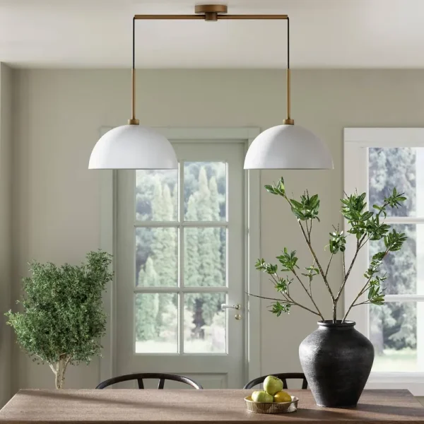 Nathan James Percy Modern 2-Light Pendant Island Light Fixture, Hanging Lights with Metal Shade and Adjustable Cord - White