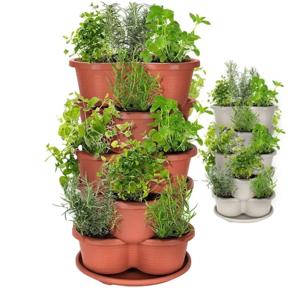 Amazing Creation Stackable Planter, Vertical Garden Planter, Strawberry Planter, Indoor/Outdoor Planters, 5 Tier Garden Tower, Herb Planter for