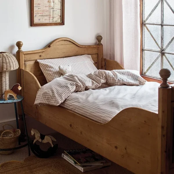 Piglet in Bed Gingham Percale Duvet Cover in Cafe Au Lait