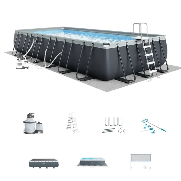 Intex 26367EH 24' x 12' x 52 inch Rectangular Ultra XTR Frame Swimming Pool w/ Pump, Gray