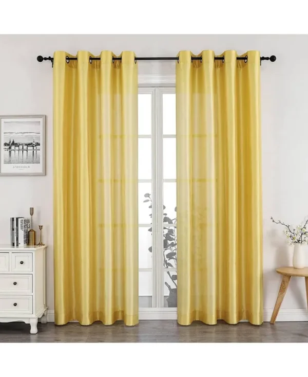 Kate Aurora Artisan Lightweight Transparent Faux Silk Sheer Grommet Single Curtain Panel - Yellow