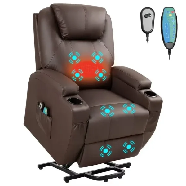 Vineego Power Lift Recliner Chair PU Leather for Elderly with Massage and Heating, Brown