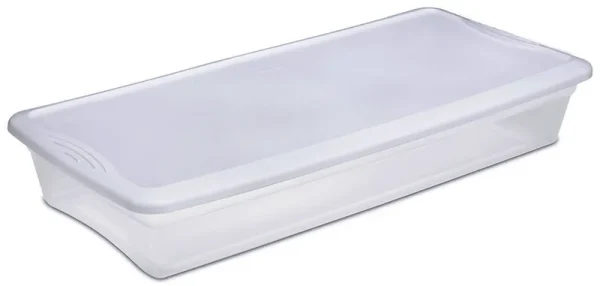 Sterilite 19608006 41 Quart/39 Liter Underbed Storage Box Clear with White Lid 6-Pack