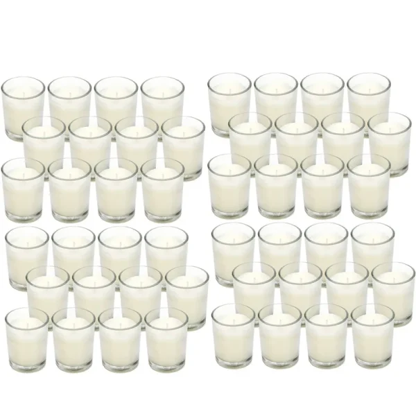 Hosley 48 Pack Ivory Unscented Clear Glass Filled Votive Candles. Hand Poured Wax Candle Ideal Gifts for Aromatherapy Spa Weddings Birthdays