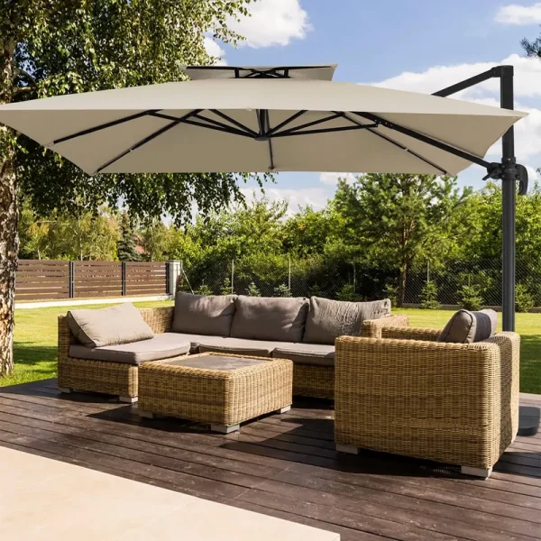 JEAREY 11-ft Beige Crank Cantilever Patio Umbrella Polyester | JE-LKZLM-11X11FT-BE