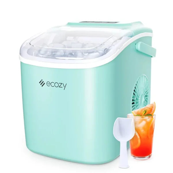 ecozy Portable Ice Maker Countertop 9 Cubes Ready in 6 Mins 26 lbs in 24 Hours Self-Cleaning Ice Maker Machine with Ice Bags/Standing Ice Scoop/Ice