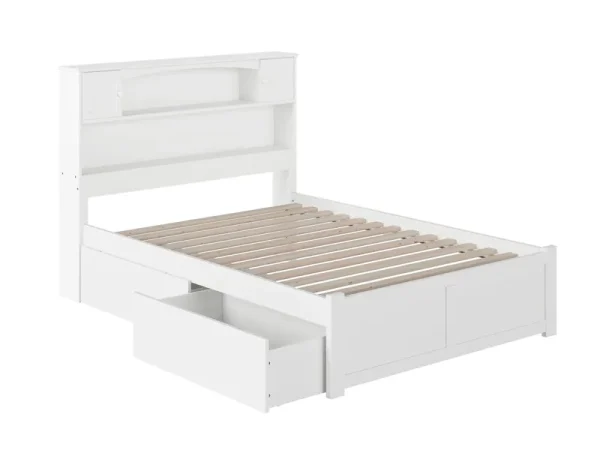 AFI Newport Full Solid Wood Platform Bed with Footboard & 2 Storage Drawers in White