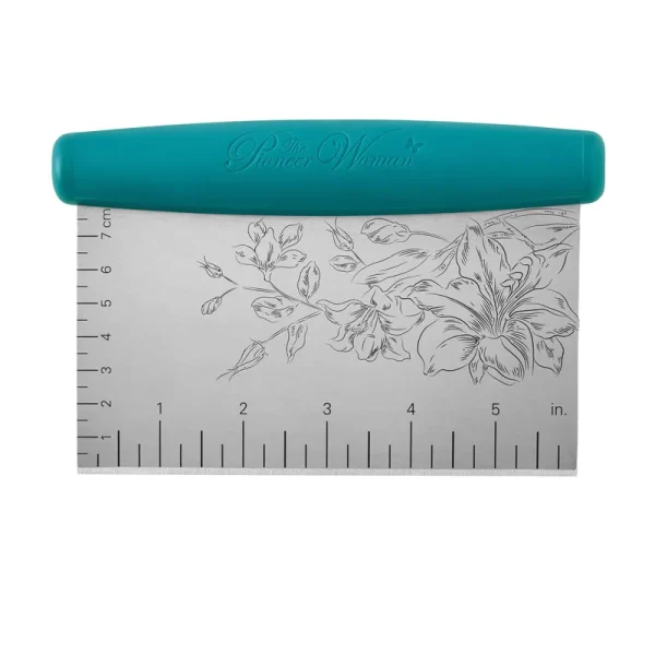 The Pioneer Woman 6 inch Stainless Steel Bench Scraper and Dough Cutter, Silver/Teal, Blue