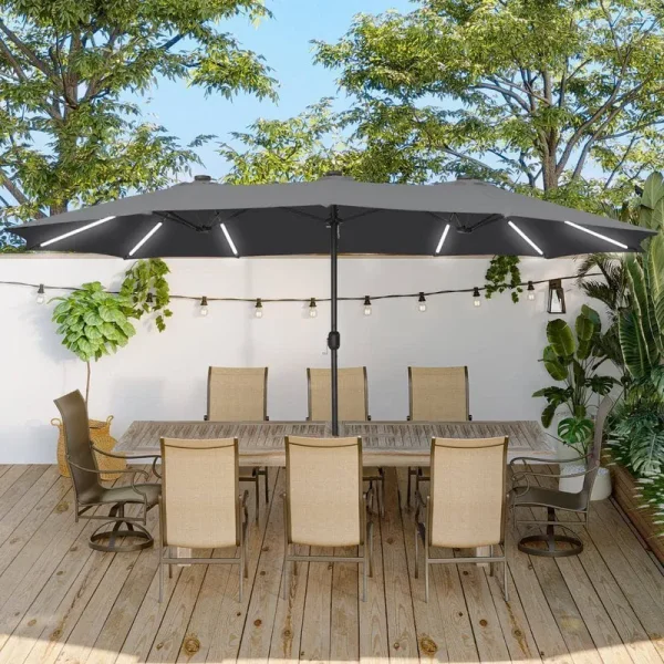 15-ft Solar Powered Garden Patio Umbrella with Base