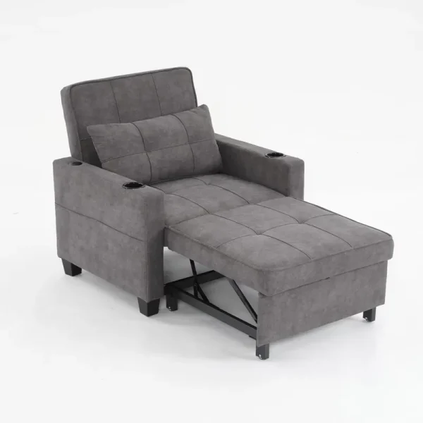 Convertible Futon Sofa Bed, 3 - in - 1 Multi - Functional Sleeper Chair Bed with USB Ports, Adjustable Backrest Recliner, for Living Room Bedroom Small Space, Tech Cloth, Dark Grey