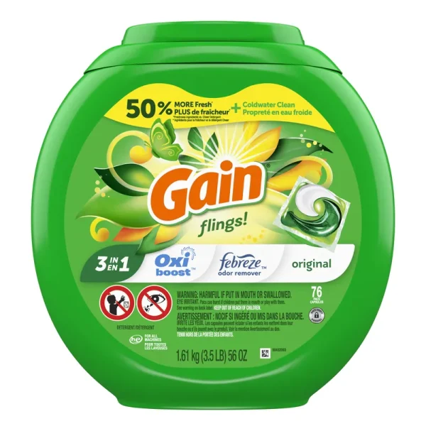 Gain Flings Detergent Pods, Original, 76 Pods/Tub