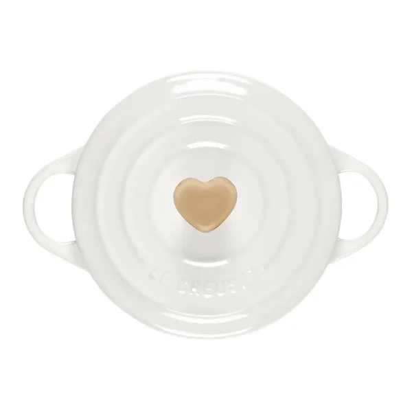 Le Creuset Mini Round Cocotte - White with Gold Heart Knob