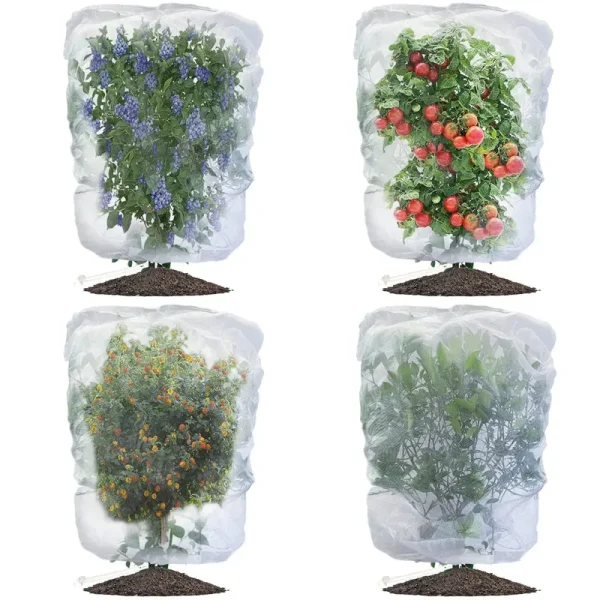 Evoio 4 Pack Fruit Protection Bags with Drawstring, Garden Netting Plant Covers, 3.5 ft x 2.3 ft Perfect for Tomato Netting Cover Garden Plant