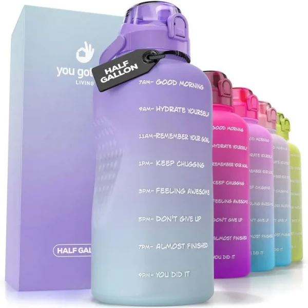 You Got This Living Motivational Water Bottle with Straw & Handle, Half Gallon Water Bottle 64 oz/2.2L, Gym Water Bottle, Achieve All-Day Hydration