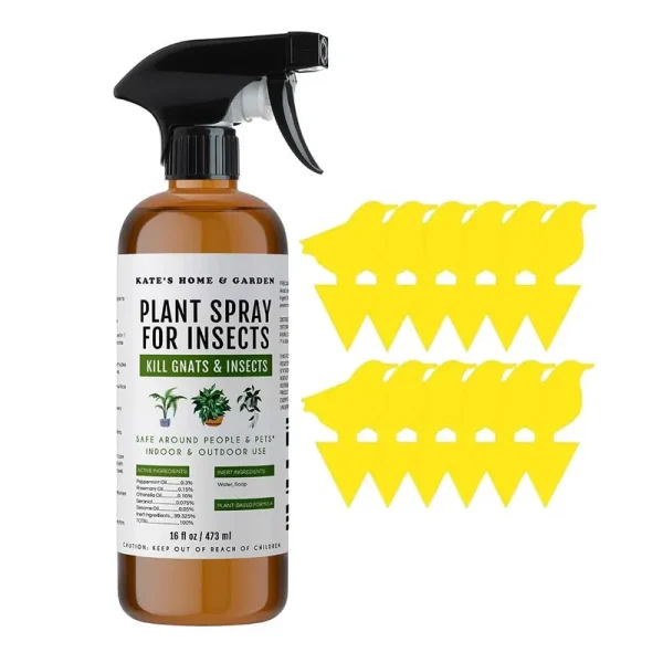Plant Spray Bottle for Insects with Fruit Fly Trap (16oz) - Kate's Home & Garden. Fungus Gnat Killer for Indoor Plants & Outdoors. Sticky Traps for