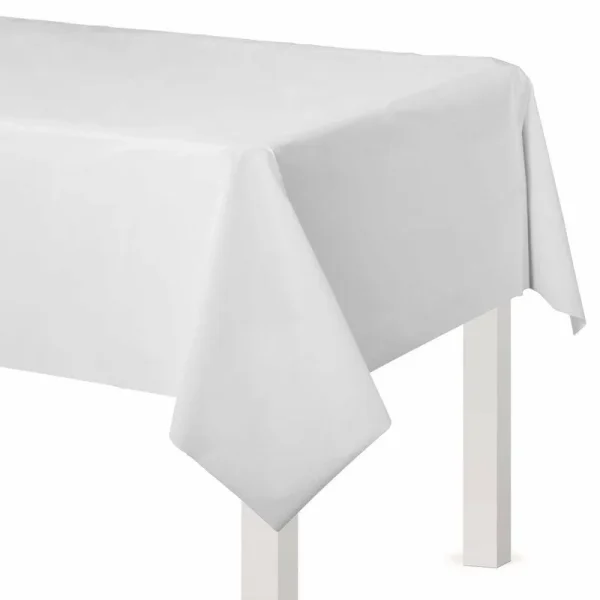 White Flannel-Backed Vinyl Tablecloth, 54in x 108in White | Party