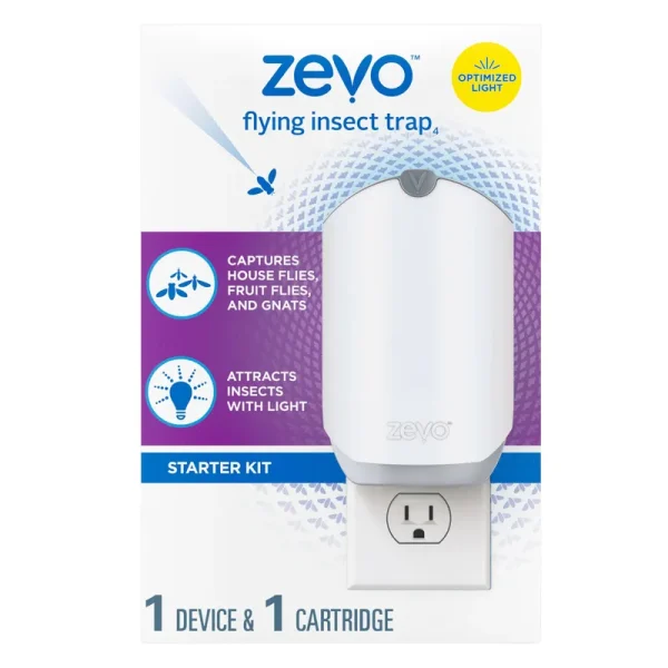 ZEVO Electric Flying Insect Trap Starter Kit Device Model 3 Mosquito Killer Fruit Fly Trap UV Light Attracts Insect, White
